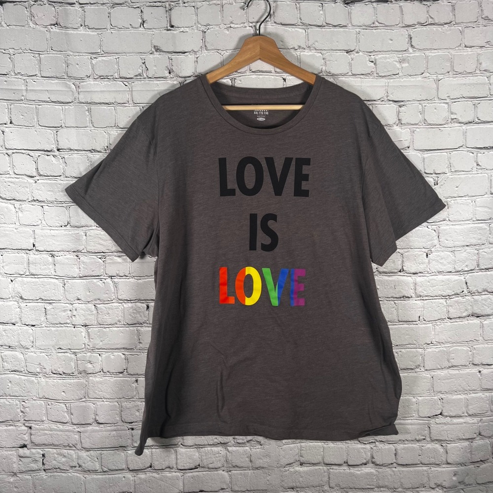Old Navy Pride Tee Love Is Love Rainbow Graphic T-Shirt Gray XXL
